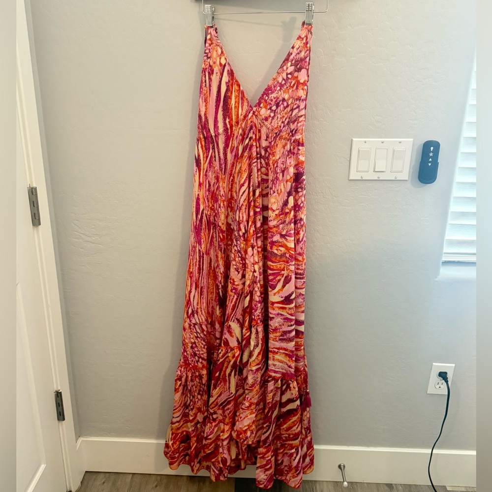 Vibrant Pink and Orange Maxi Dress